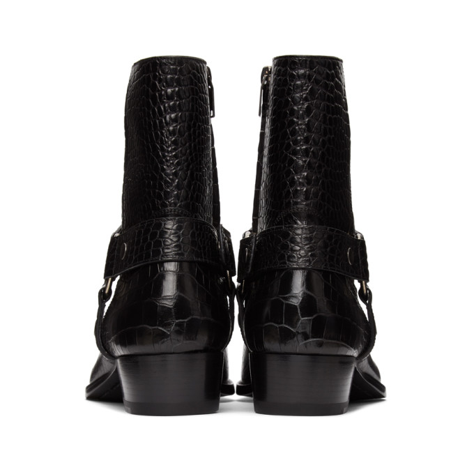 SAINT LAURENT SAINT LAURENT BLACK CROC WYATT HARNESS BOOTS