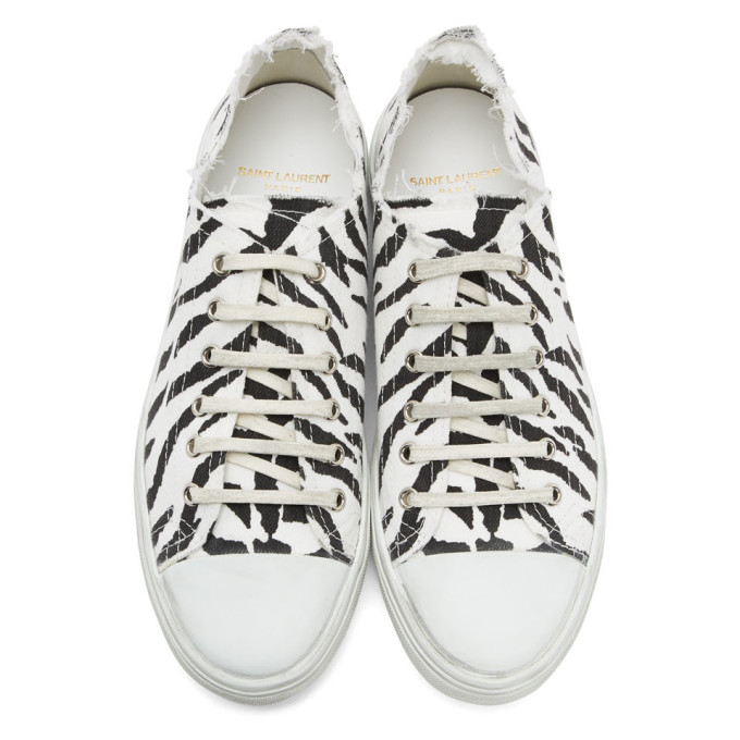 SAINT LAURENT SAINT LAURENT WHITE AND BLACK ZEBRA BEDFORD SNEAKERS