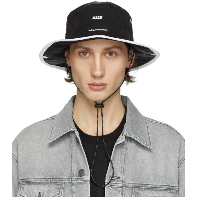 MSGM MSGM BLACK LOGO STRAP BUCKET HAT