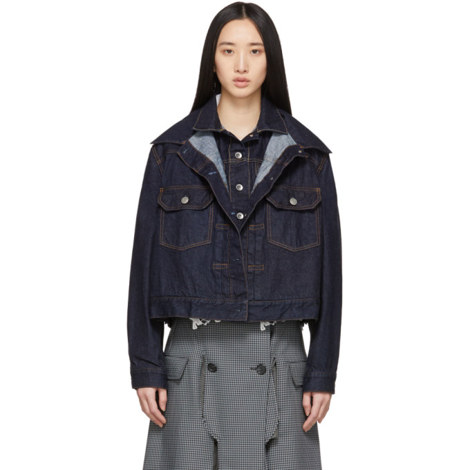 SACAI SACAI BLUE DENIM DOUBLE-LAYER JACKET