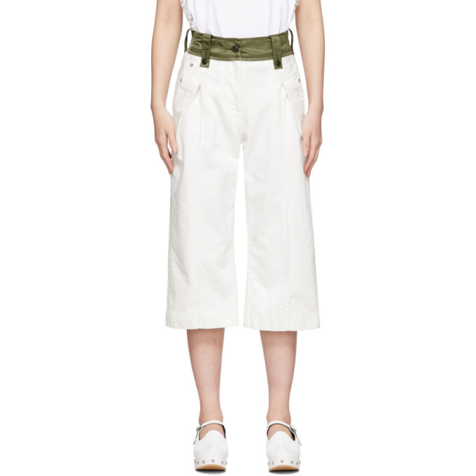 SACAI SACAI WHITE AND GREEN CROPPED WRAP JEANS