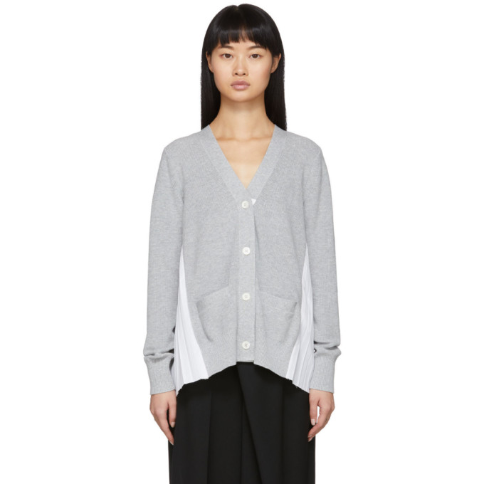 SACAI SACAI GREY KNIT PLEATS CARDIGAN