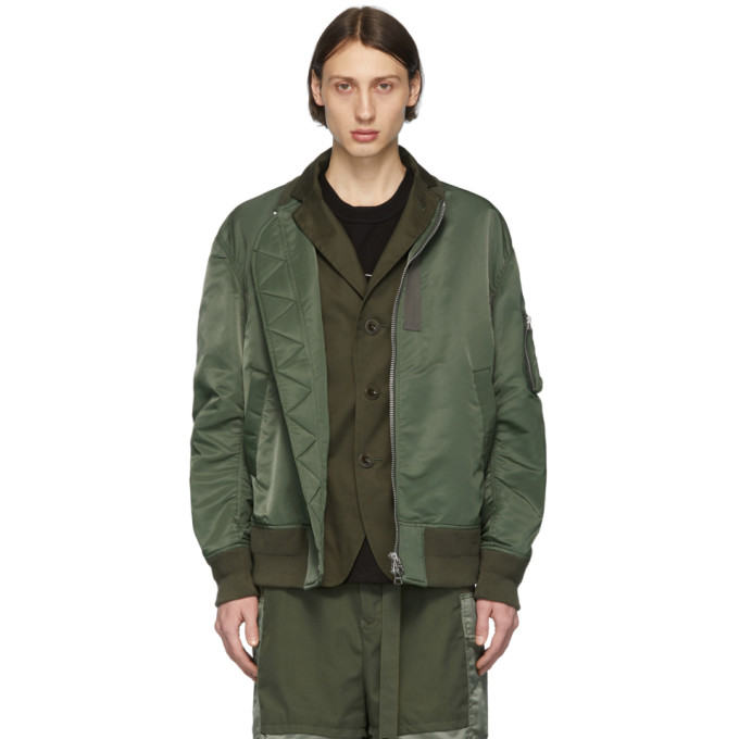 Sacai Green Ma-1 Bomber Jacket In Olive