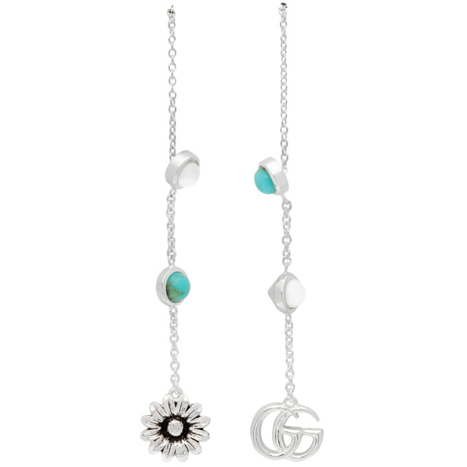 GUCCI GUCCI SILVER GG FLOWER DROP EARRINGS