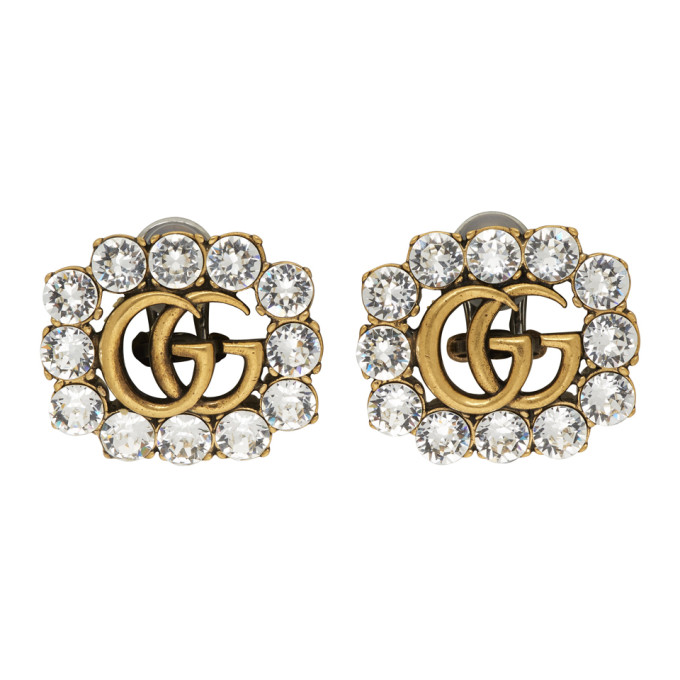 GUCCI GUCCI GOLD CRYSTAL GG MARMONT STUD EARRINGS