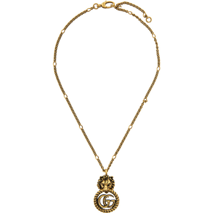 GUCCI GUCCI GOLD DOUBLE G LION HEAD NECKLACE