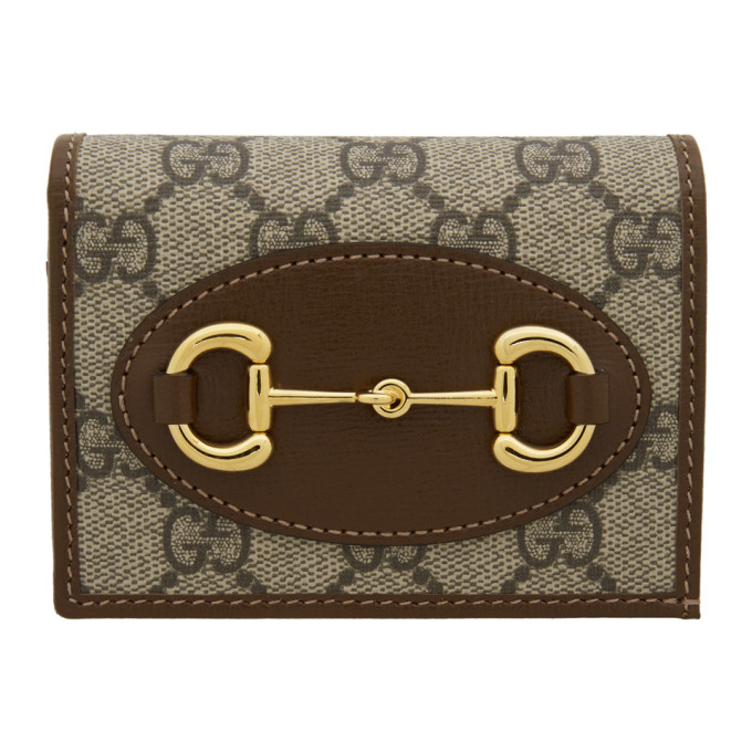 GUCCI Beige & Brown GG Supreme 'Gucci 1955' Horsebit Wallet