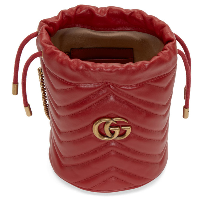 Gucci Mini Gg Marmont 2.0 Quilted Leather Bucket Bag In Red ,gold | ModeSens