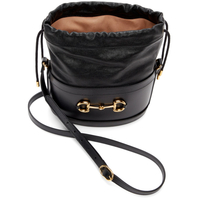 GUCCI Black 'Gucci 1955' Horsebit Bucket Bag