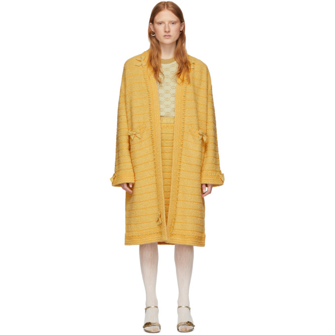 Gucci Long-sleeve V-neck Wool Coat In 7122 Yellow