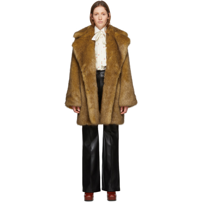Gucci Tan Faux-fur Coat In 2069 Amber