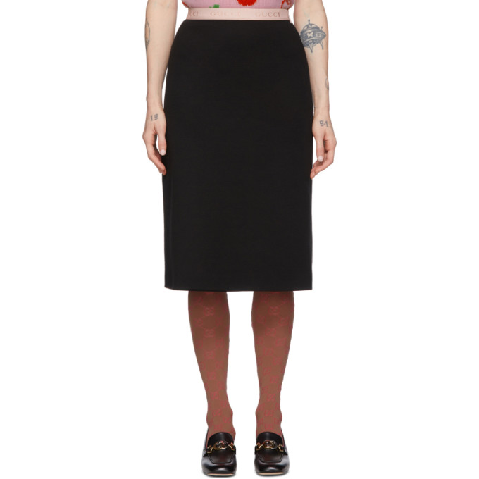 GUCCI BLACK WOOL JERSEY SKIRT