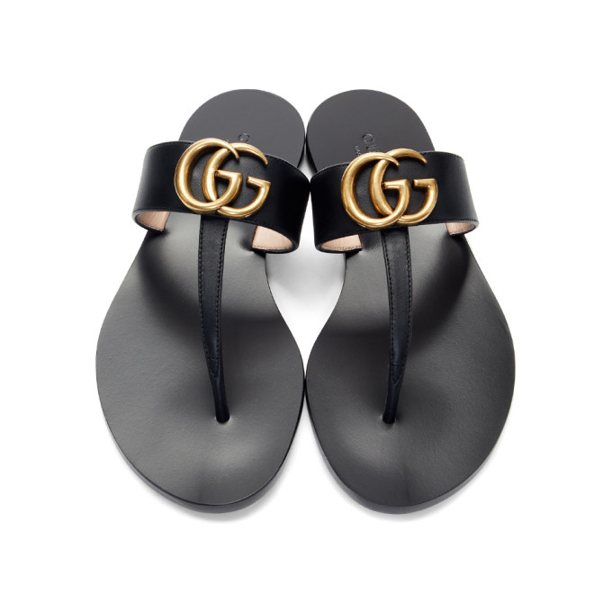 GUCCI GUCCI BLACK GG MARMONT SANDALS