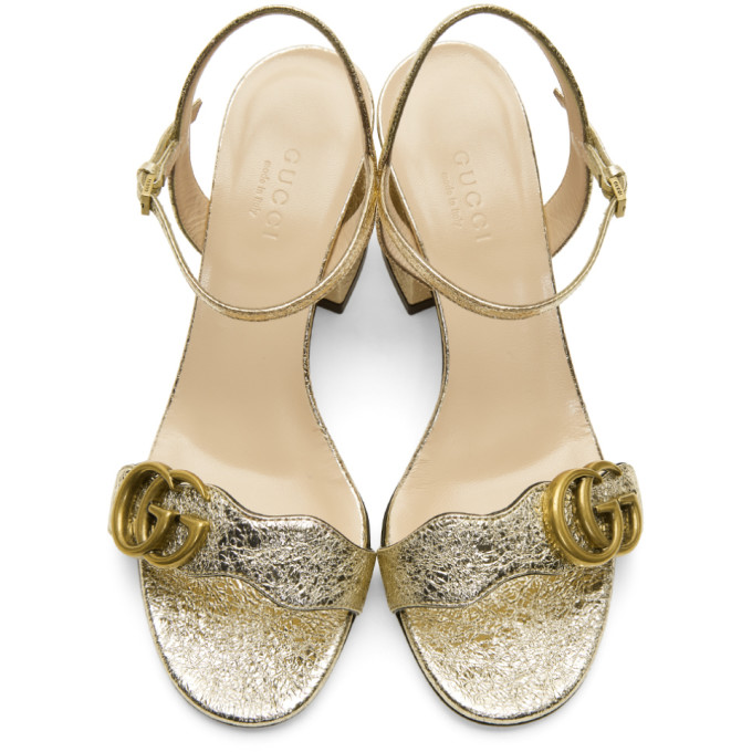 GUCCI GUCCI GOLD GG MARMONT HEELED SANDALS