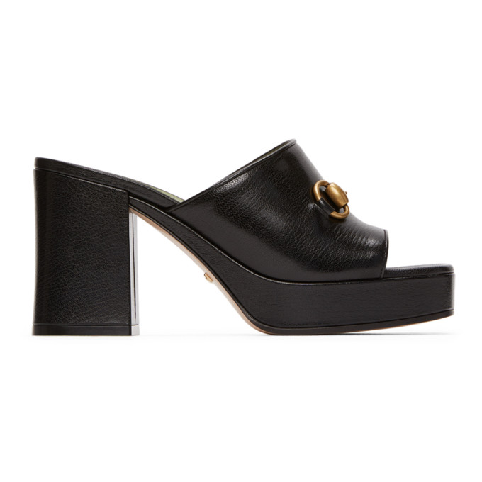 GUCCI BLACK HOUDAN BLOCK HEELED MULES