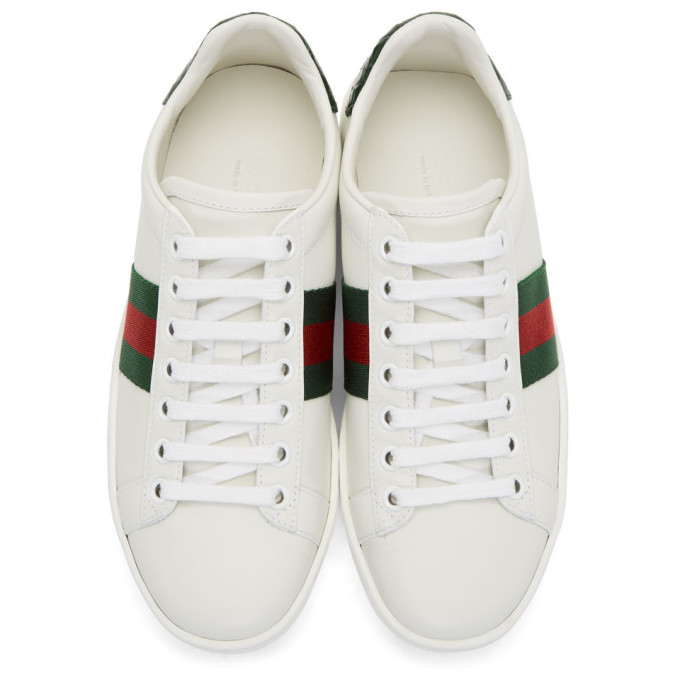 Gucci New Ace Leather And Crocodile Trainers In White | ModeSens