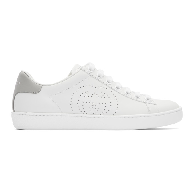 GUCCI White & Grey Interlocking G New Ace Sneakers