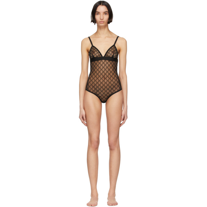 GUCCI GUCCI BLACK TULLE GG BODYSUIT