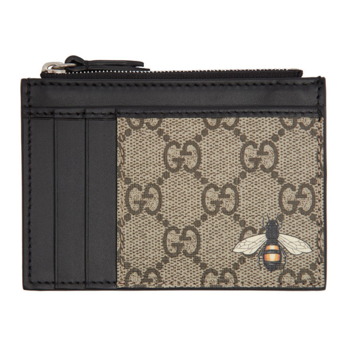 Gucci Beige GG Bee Zip Card Holder Men 