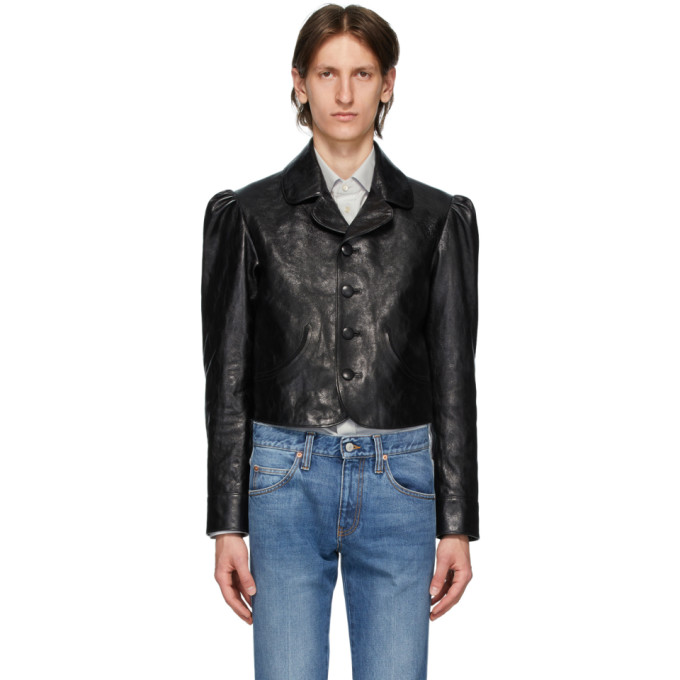 Gucci ブラック シャイニー レザー ジャケット