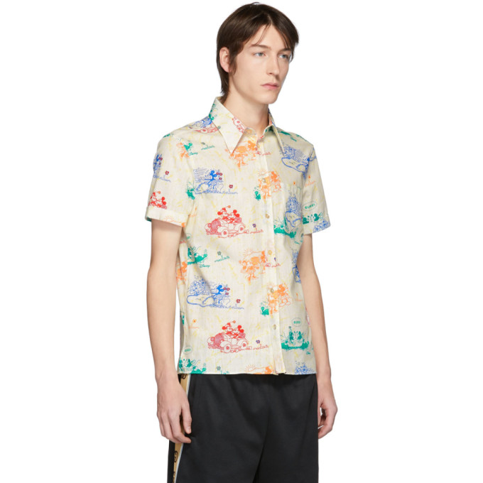 GUCCI OFF-WHITE & MULTICOLOR DISNEY EDITION MOUSE SHORT SLEEVE SHIRT