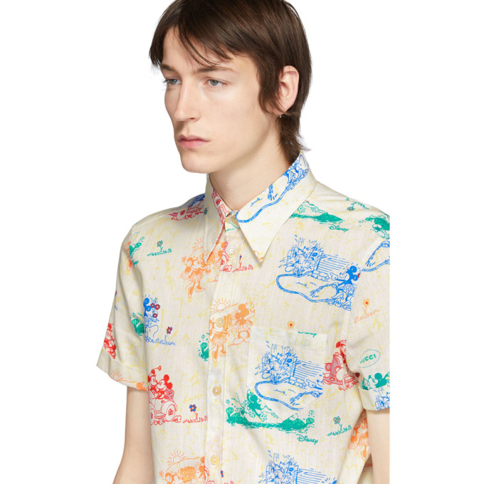 GUCCI OFF-WHITE & MULTICOLOR DISNEY EDITION MOUSE SHORT SLEEVE SHIRT