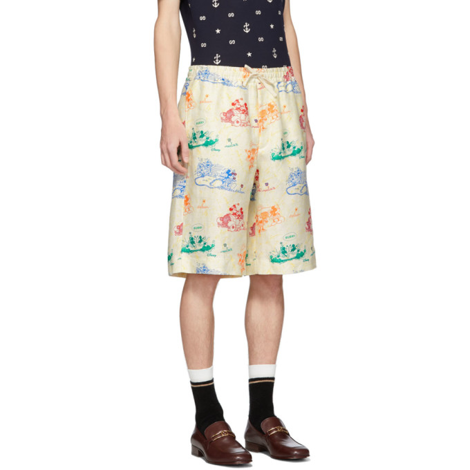 GUCCI GUCCI OFF-WHITE AND MULTICOLOR LINEN DISNEY EDITION SHORTS