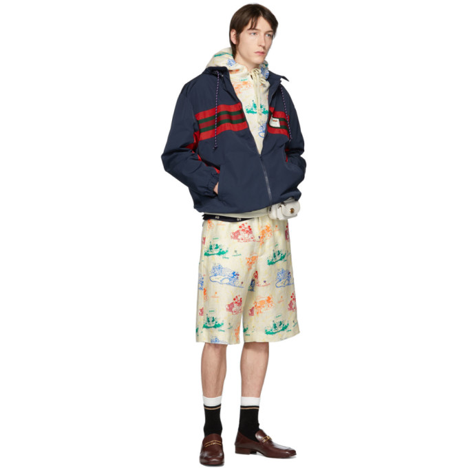 GUCCI GUCCI OFF-WHITE AND MULTICOLOR LINEN DISNEY EDITION SHORTS