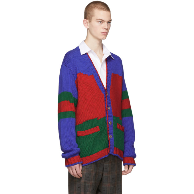 GUCCI GUCCI BLUE AND GREEN OVERSIZED STRIPED CARDIGAN