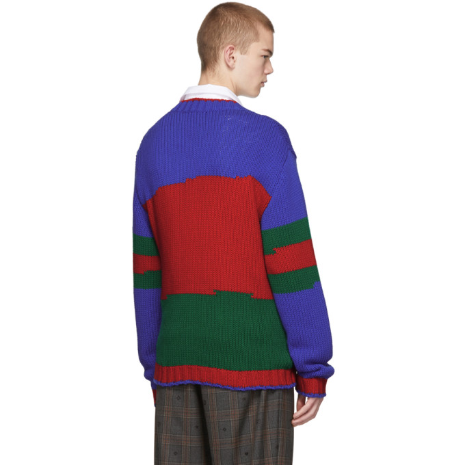 GUCCI GUCCI BLUE AND GREEN OVERSIZED STRIPED CARDIGAN