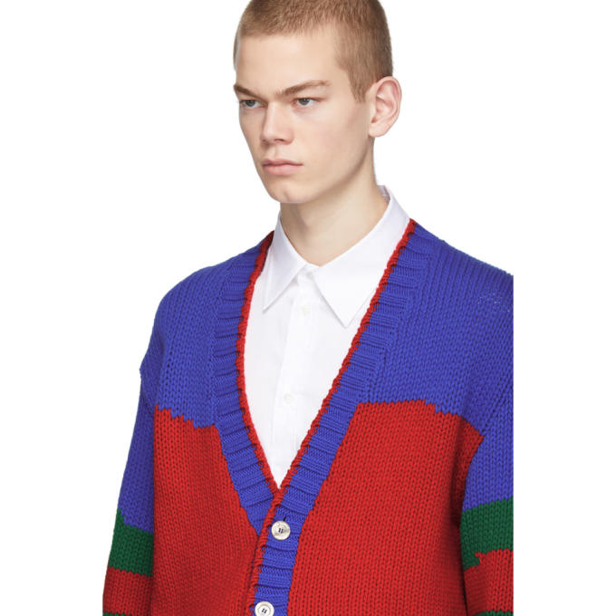 GUCCI GUCCI BLUE AND GREEN OVERSIZED STRIPED CARDIGAN