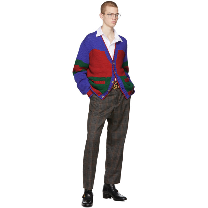 GUCCI GUCCI BLUE AND GREEN OVERSIZED STRIPED CARDIGAN