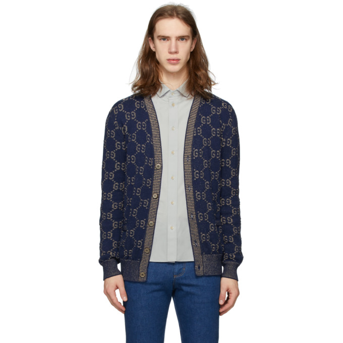 GUCCI GUCCI NAVY KNIT GG COTTON CARDIGAN