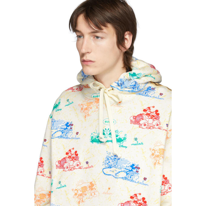 GUCCI GUCCI OFF-WHITE AND MULTICOLOR DISNEY EDITION JERSEY HOODIE