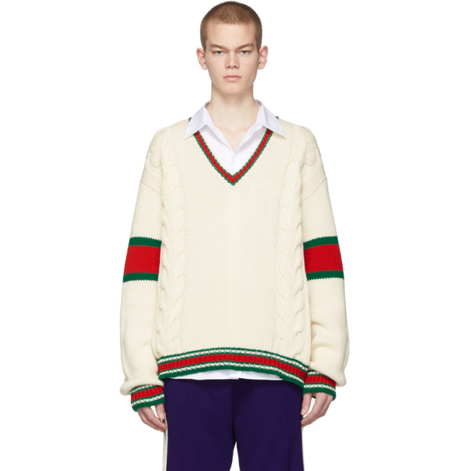 gucci red and white striped sweater