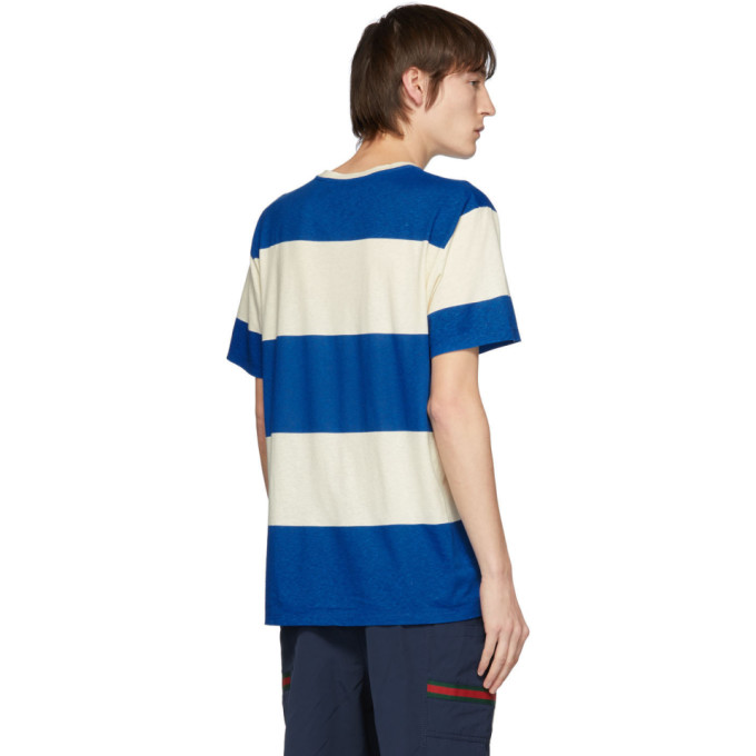 GUCCI GUCCI OFF-WHITE AND BLUE VINTAGE LOGO T-SHIRT