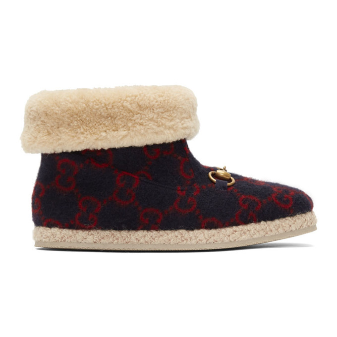 Gucci Navy Wool Fria Boots