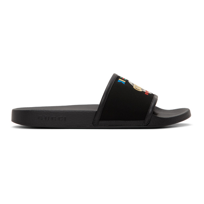 GUCCI BLACK 'GUCCI WORLDWIDE' POOL SLIDES