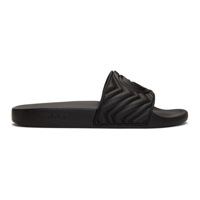 GUCCI GUCCI BLACK QUILTED GG POOL SLIDES