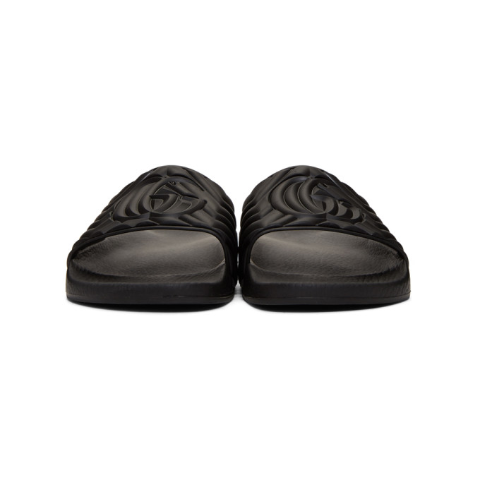 GUCCI GUCCI BLACK QUILTED GG POOL SLIDES