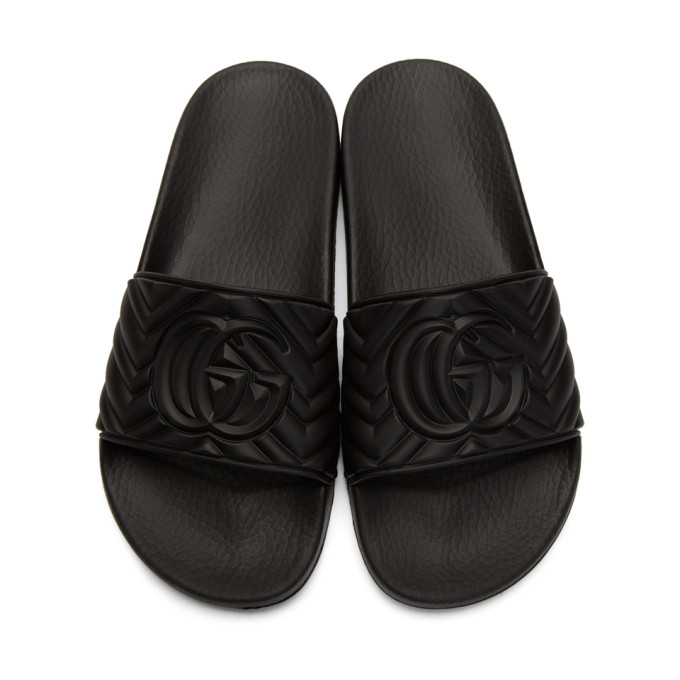 GUCCI GUCCI BLACK QUILTED GG POOL SLIDES