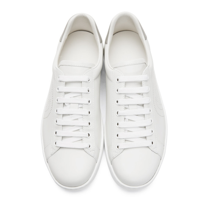 GUCCI GUCCI WHITE AND GREY INTERLOCKING G NEW ACE SNEAKERS