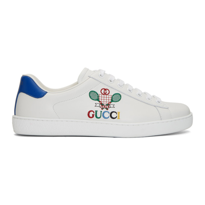 GUCCI White & Blue Tennis New Ace Sneakers