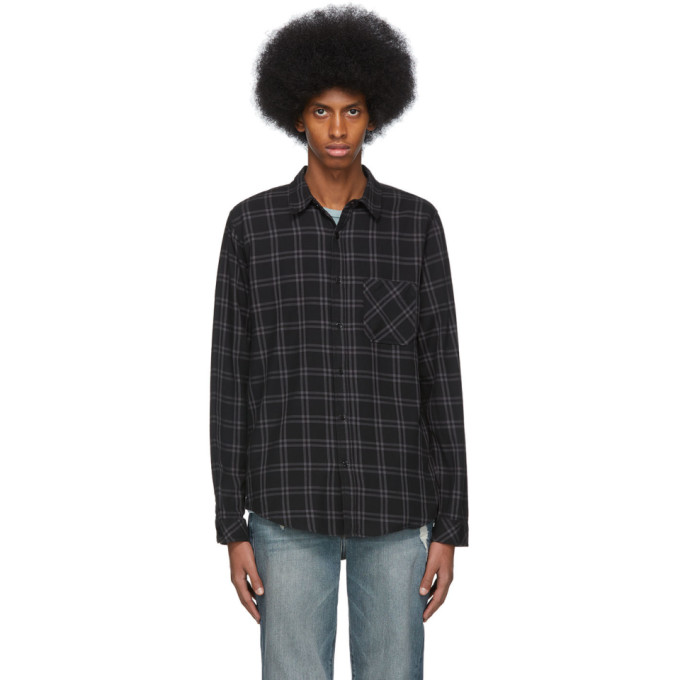 FRAME FRAME BLACK AND GREY PLAID BRUSHED SHIRT