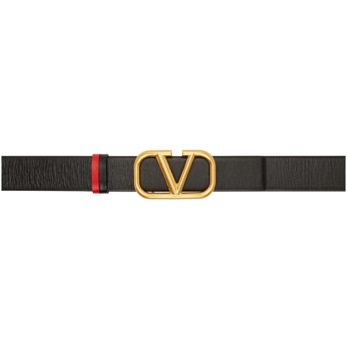 VALENTINO VALENTINO BLACK AND RED VALENTINO GARAVANI VLOGO BELT