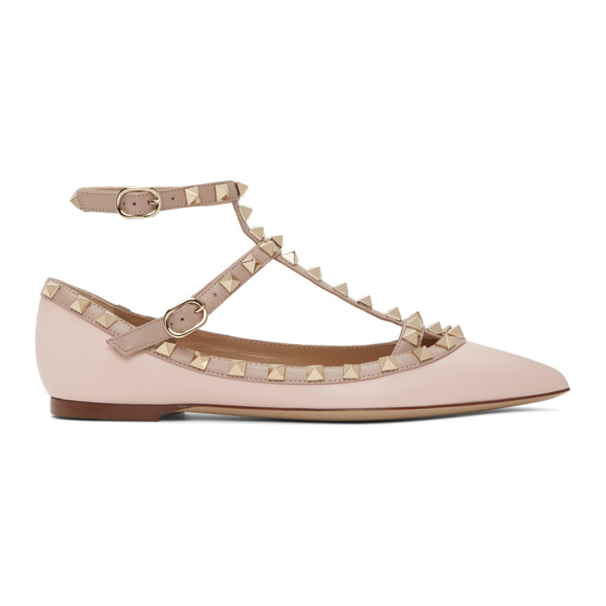 Buy Valentino Pink Valentino Garavani Rockstud Caged Ballerina Flats ...