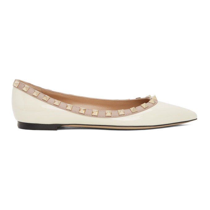 VALENTINO GARAVANI VALENTINO WHITE VALENTINO GARAVANI ROCKSTUD PATENT BALLERINA FLATS