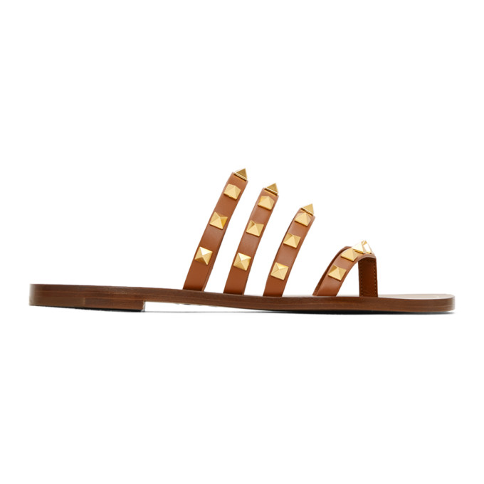 VALENTINO VALENTINO BROWN FLAIR SLIP-ON SANDALS
