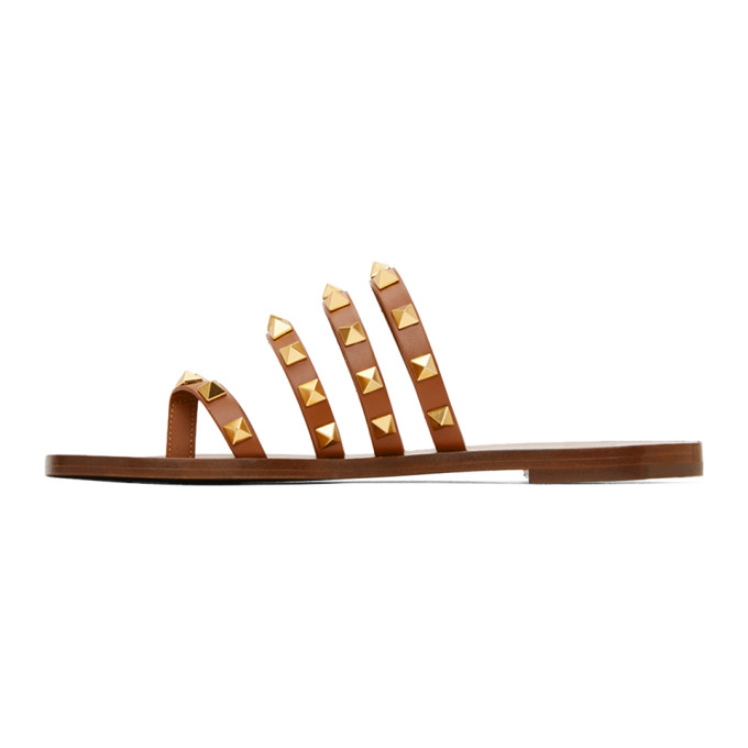 VALENTINO VALENTINO BROWN FLAIR SLIP-ON SANDALS
