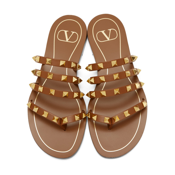 VALENTINO VALENTINO BROWN FLAIR SLIP-ON SANDALS